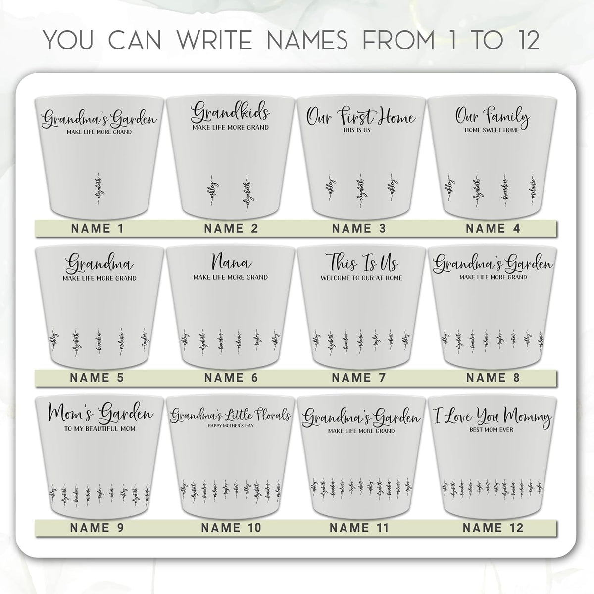 Zexpa Apparel Personalized Flower Pot for Grandma, Mom or Nana, Custom Birth Month Flower Planter with Names, Unique, Mother’s Day, Birthday or Holiday Present, Ceramic Pot