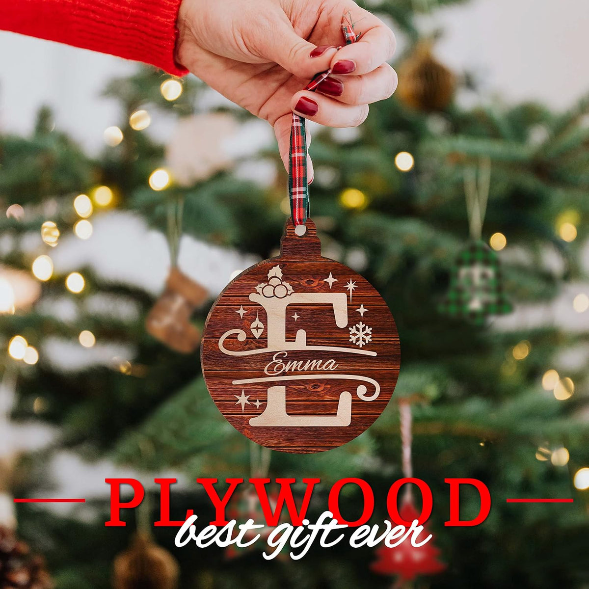 Personalized Christmas Initial Ornament with Name, Custom Wooden Round Decor