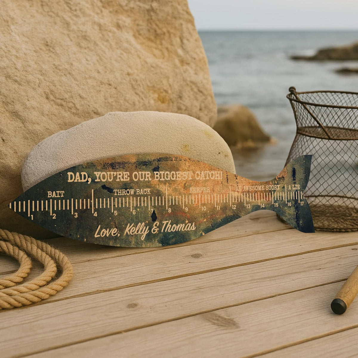 Personalized Fish Wood Sign with Names, Custom Wall Sign Gift for Dad