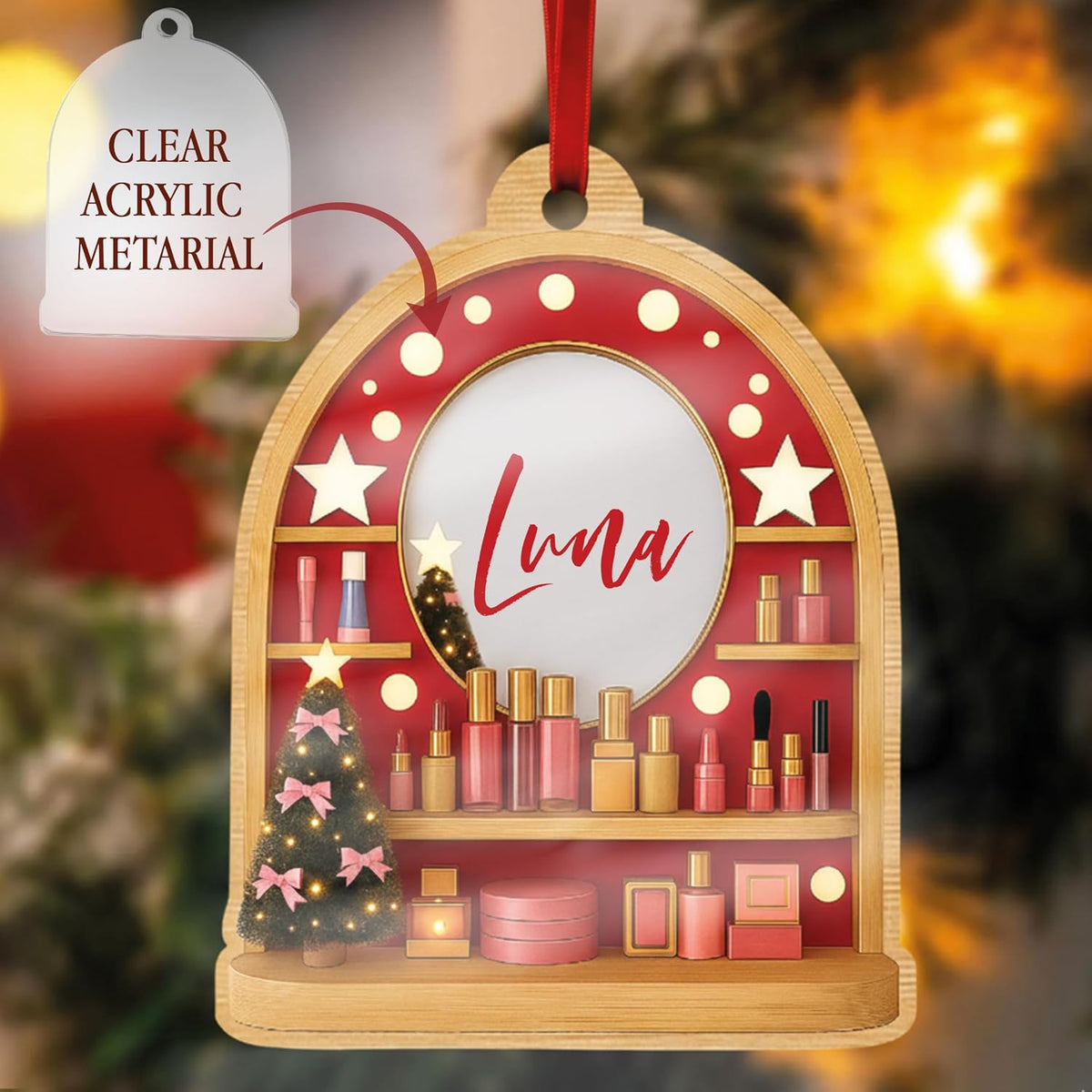 Personalized Makeup Vanity Christmas Ornament with Name, Custom Beauty Gift