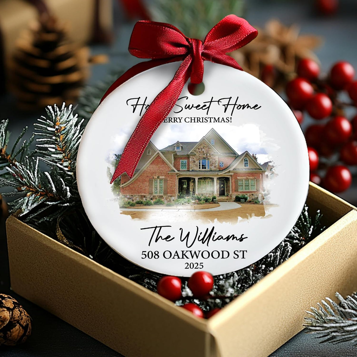 Personalized New Home Christmas Ornament with Photo, Custom Couple Keepsake