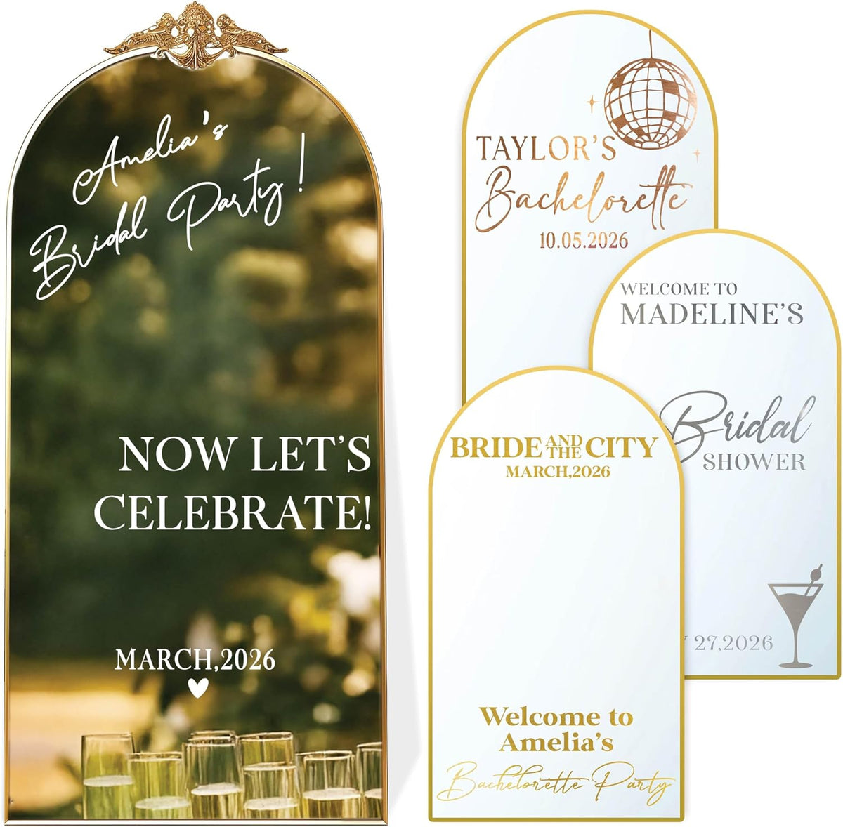 Personalized Welcome to Our Wedding Mirror Sign Decal DIY - Customized Bride and Groom Names - Lettering Elegant Happily Ever After Party Vinyl Sticker Wall Reception Decor