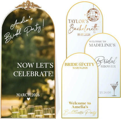 Personalized Welcome to Our Wedding Mirror Sign Decal DIY - Customized Bride and Groom Names - Lettering Elegant Happily Ever After Party Vinyl Sticker Wall Reception Decor