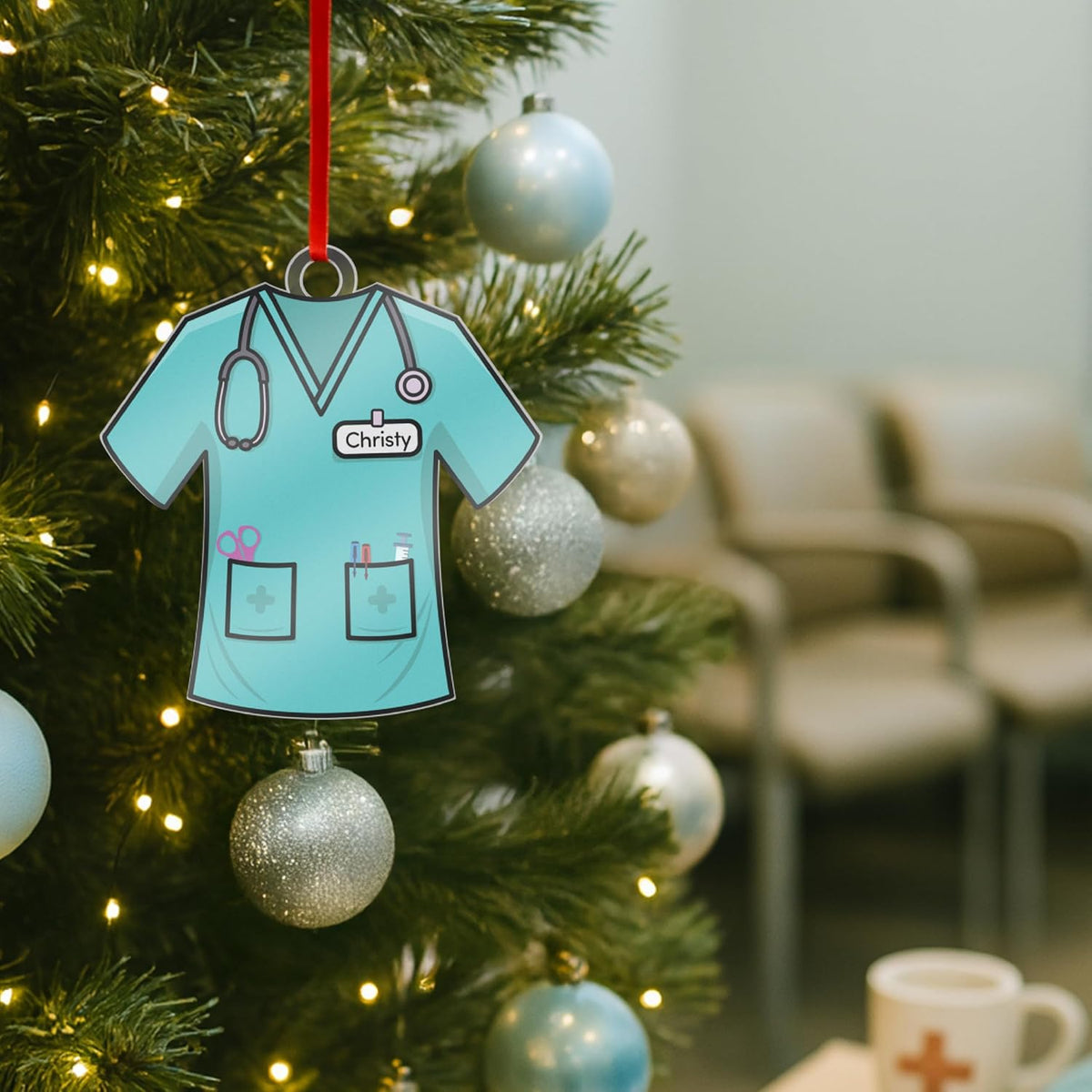 Personalized Uniform Christmas Ornaments for Nurse Doctor Vet Police Firefighter – Custom Acrylic Name Tag Occupation-Themed Xmas Tree Decorations for Family