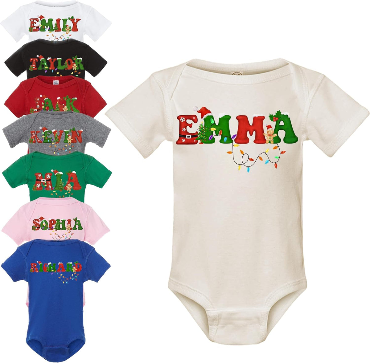 Personalized Christmas Baby Bodysuit, Customized Santa Infinant Onesie, Custom Holiday Xmas Unisex Outfit for Newborn