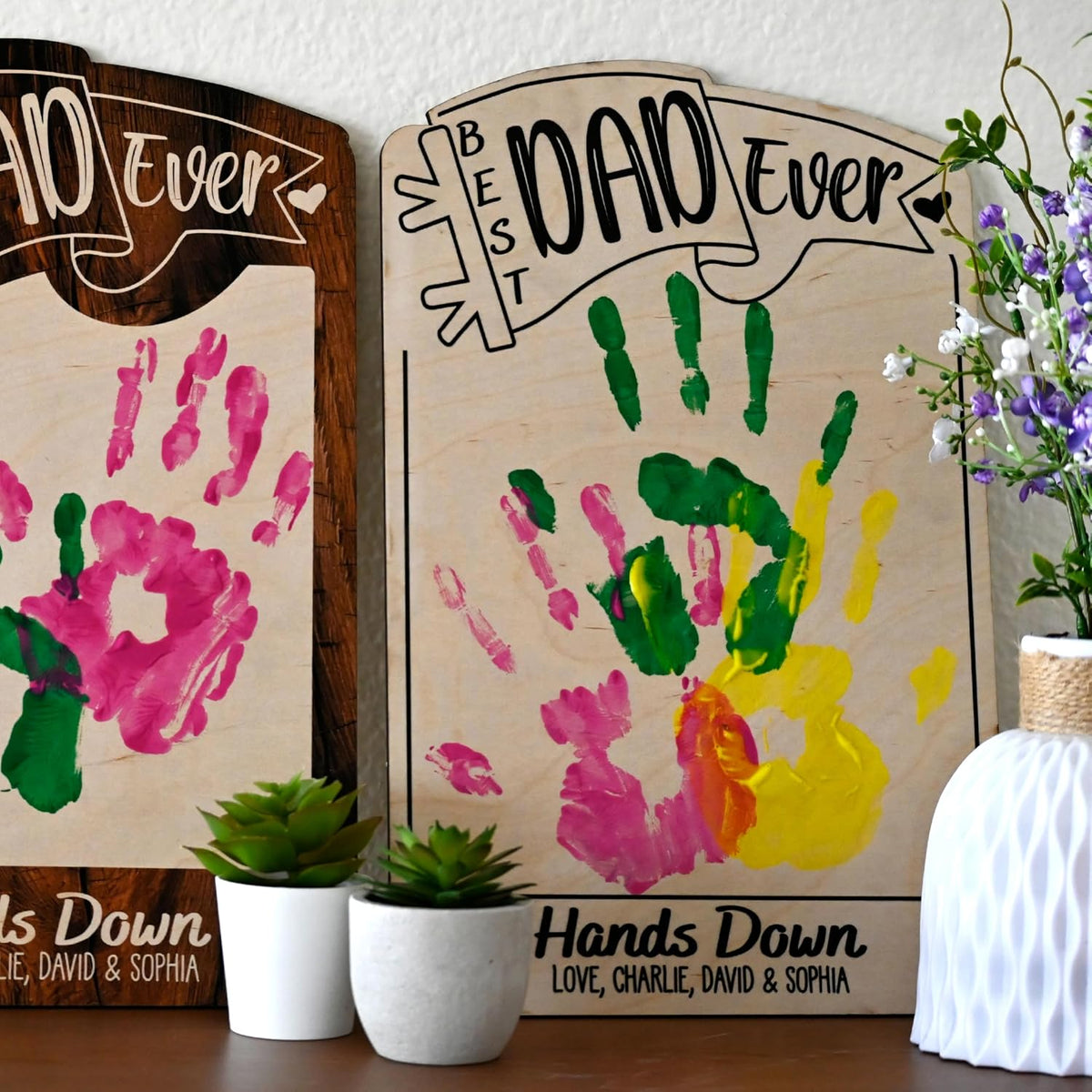Personalized Best Dad Ever Handprint Plaque – Custom Father's Day Gift from Kids with Names – DIY Paint Kit Wooden Sign for Dad, Daddy, Papa – Unique Keepsake Gift for Father's Day