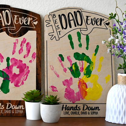 Personalized Best Dad Ever Handprint Plaque – Custom Father's Day Gift from Kids with Names – DIY Paint Kit Wooden Sign for Dad, Daddy, Papa – Unique Keepsake Gift for Father's Day