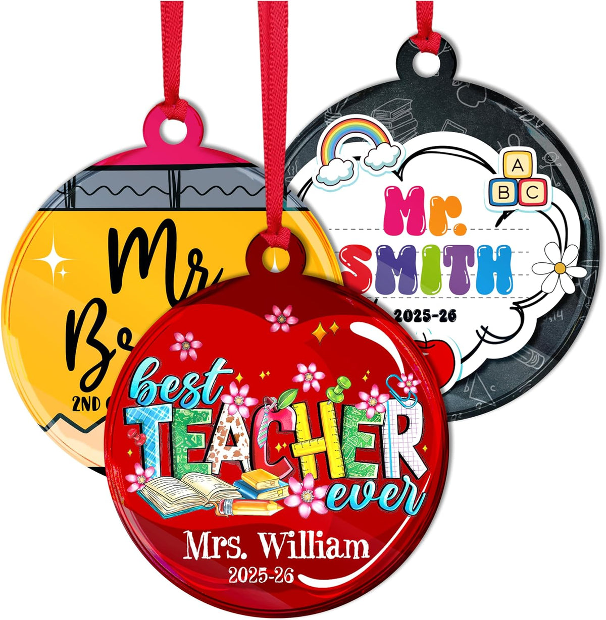 Personalized Teacher Christmas Ornament - Custom Acrylic Tree Hanging Gift for Teachers, Classroom Decor for End of Year, First Year, Preschool, Kindergarten, Thank You Gift