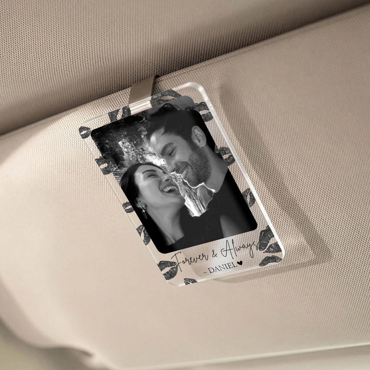Personalized Car Visor Photo Clip – Custom Acrylic Picture Holder with Text, Gift for Dad, Mom, Husband, Wife, or Girlfriend