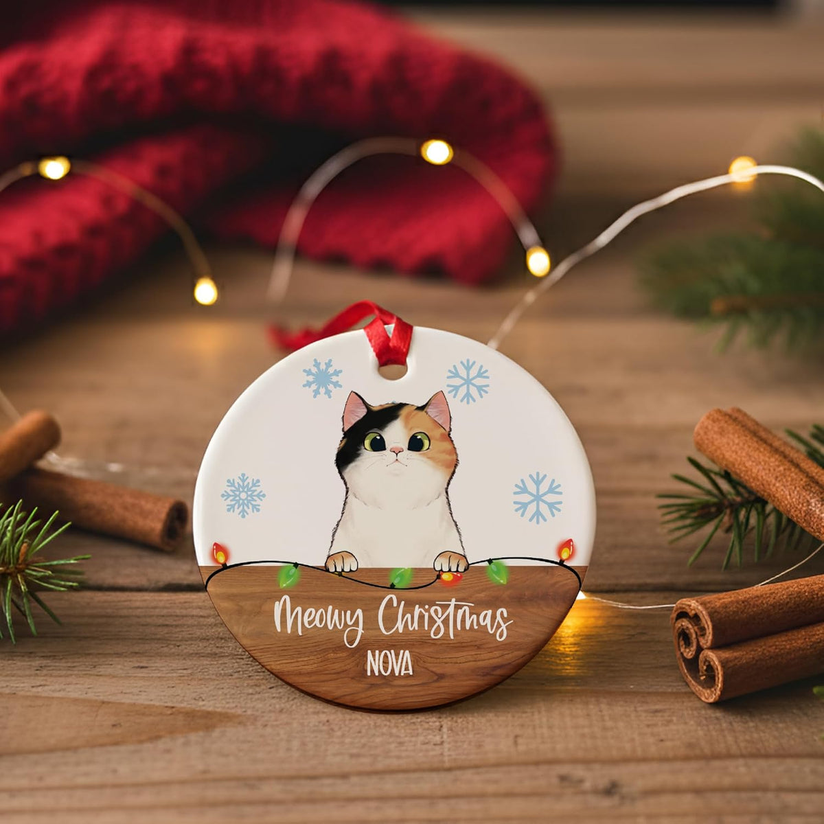 Personalized Cat Christmas Ornament with Custom Names, Meowy Christmas Ceramic or Acrylic Decoration, Cute Pet Gift for Cat Lovers, Families, or Friends, Holiday Tree Keepsake for Christmas 2025