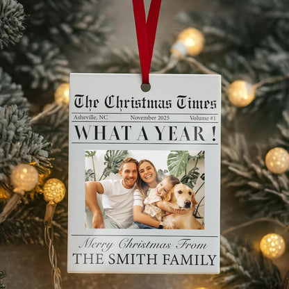 Personalized Christmas Newspaper Ornament with Photo, Custom Funny Keepsake