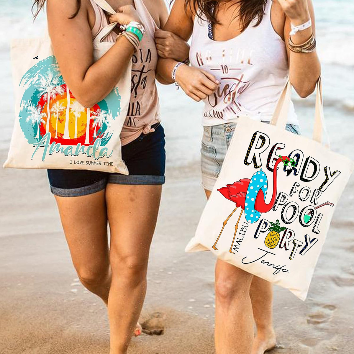 Personalized Beach Tote Bag with Name, Custom Canvas Vacation Travel Gift