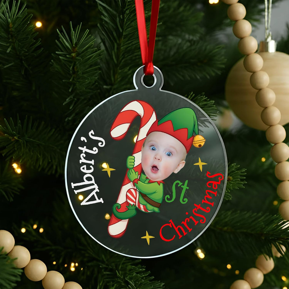 Personalized Baby’s First Christmas Photo Ornament – Custom Round Keepsake with Baby Name & Picture – Newborn 1st Christmas Tree Decoration – Gift for New Parents, Baby Shower, Mom & Dad