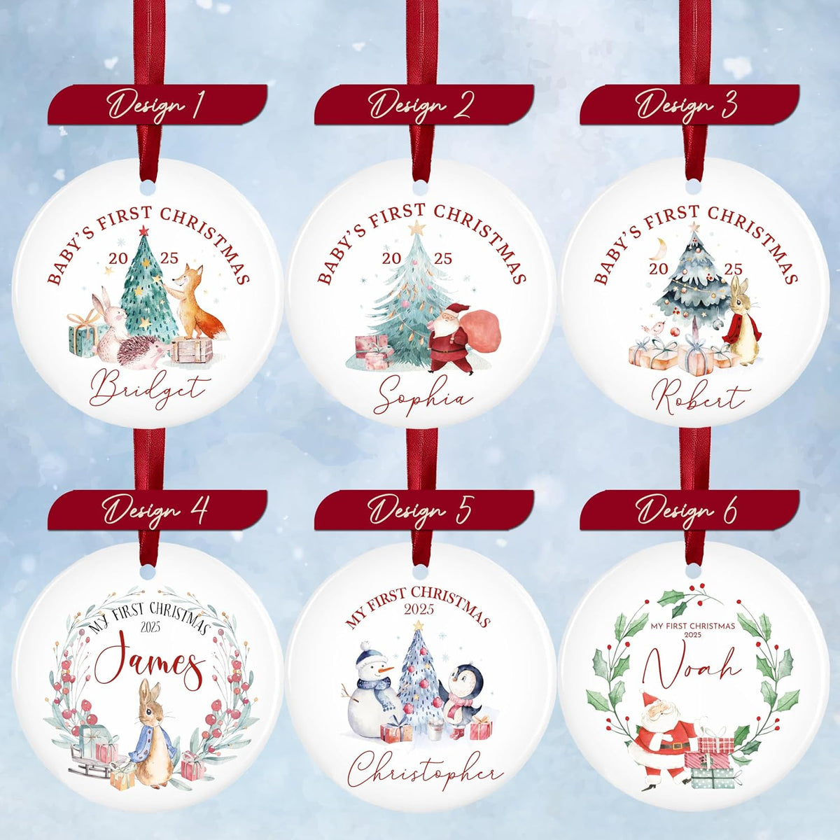 Personalized Memorial Christmas Ornaments 2025 - Custom Ceramic Hanging Xmas Ornaments for Tree - Monogrammed Keepsake Gift for Mother & Home Decor, Baby's First Christmas