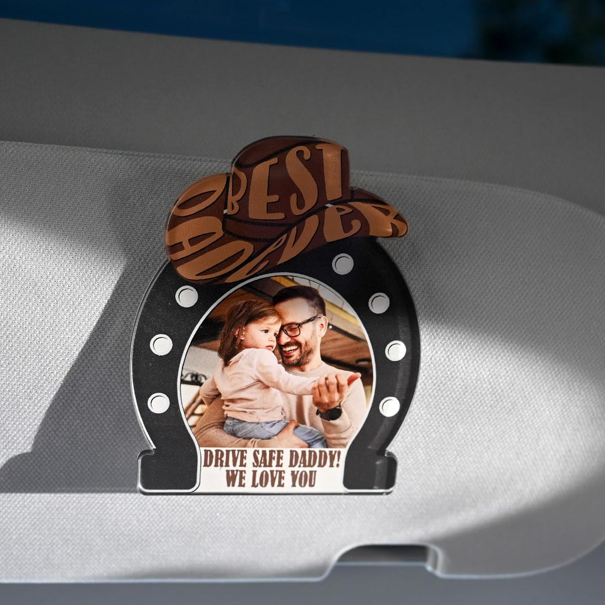 Personalized Car Visor Photo Clip – Custom Acrylic Picture Holder with Text, Gift for Dad, Mom, Husband, Wife, or Girlfriend