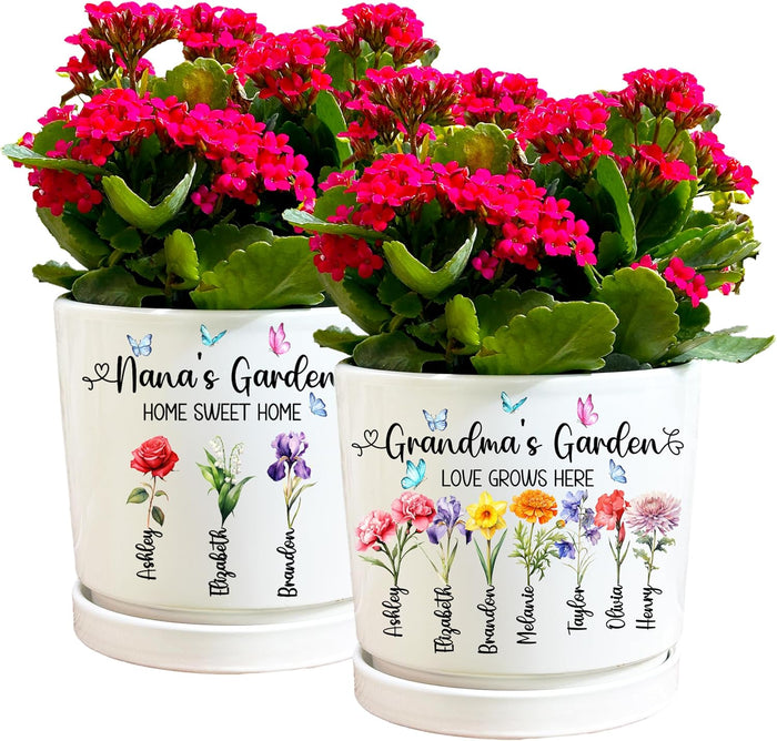 Personalized Grandma's Garden Planter with Birth Month Flowers, Custom Gift
