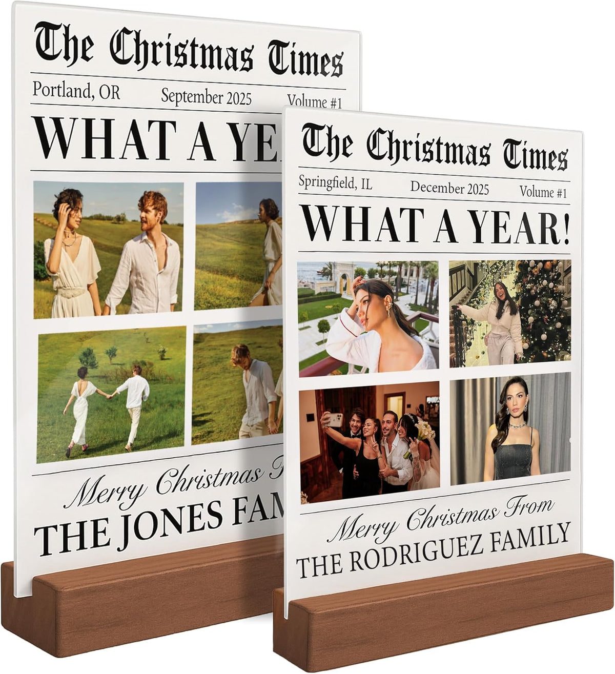 Custom Acrylic Family Sign with Photo & Name – Personalized Christmas “What A Year” Newspaper Plaque – Xmas Home Decoration – Funny Holiday Keepsake Gift for Newlywed, Friends, Couples, Parents