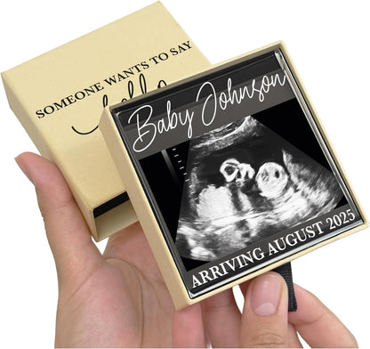 Pregnancy Announcement Keepsake – Personalized Ultrasound Sonogram Drawer Box with “Someone Wants to Say Hello” – Custom Acrylic Photo Frame with Baby Name & Due Date – Baby Shower & Grandparent Gift