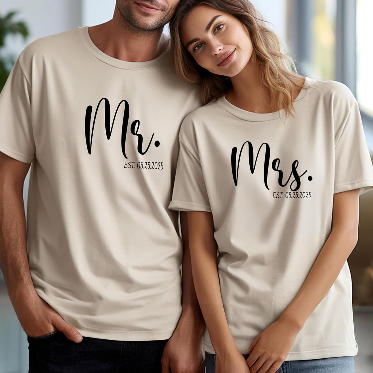 Personalized Mr and Mrs T-Shirts - Matching Couple Tee – Custom His & Hers Outfits – Couples Gift for Engagement & Honeymoon