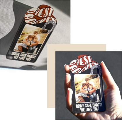 Personalized Cowboy Horseshoe Car Visor Clip – Custom Photo & Message Gift for Dad – Drive Safe Daddy – Cute Father’s Day Car Accessory from Kids – Best Dad Ever