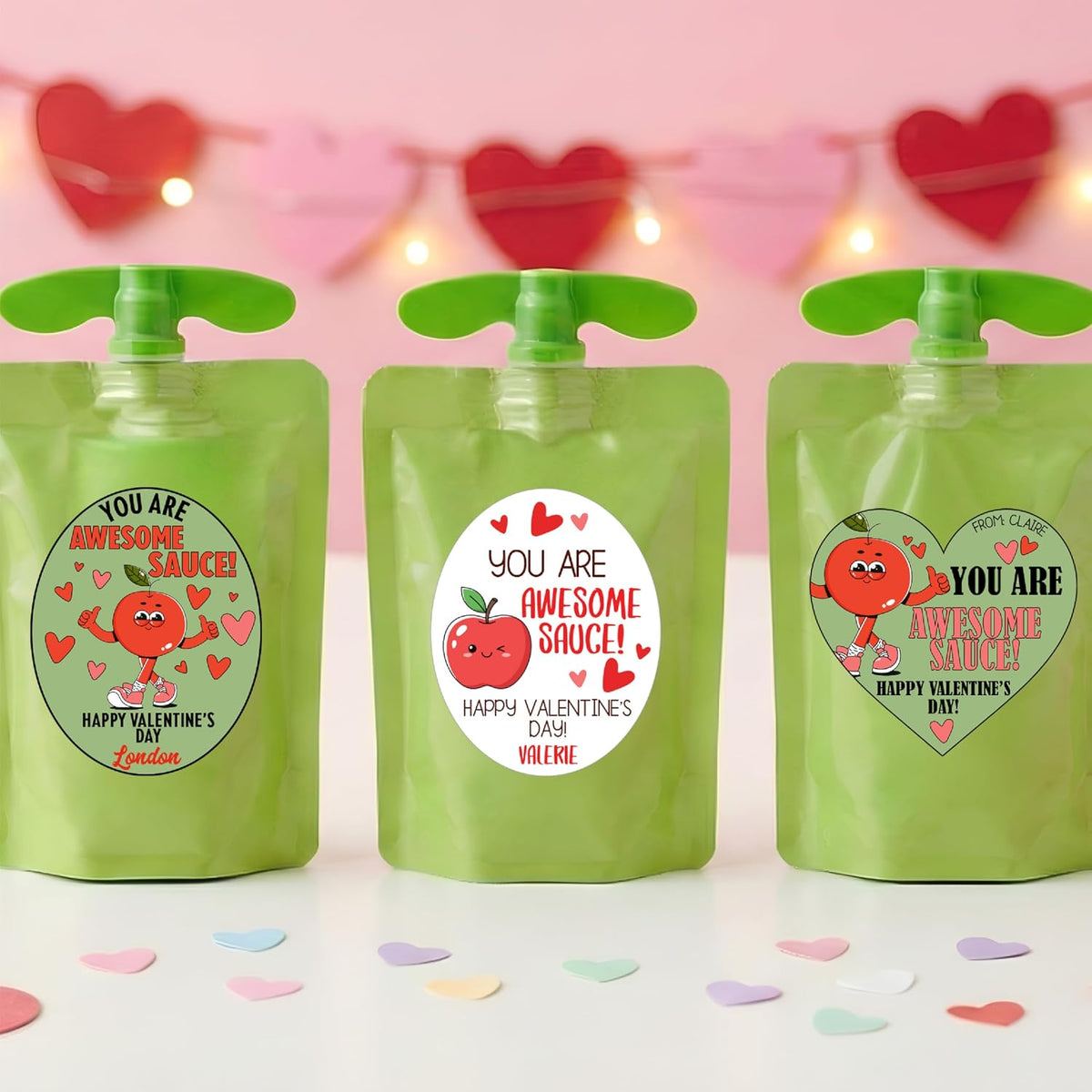 Personalized Valentine’s Day Treat Stickers – Cute Custom Labels for Applesauce, Chips, Cookies, Popcorn – Classroom Exchange Gift Tags for Kids, Friends – Add Name, Fun Puns