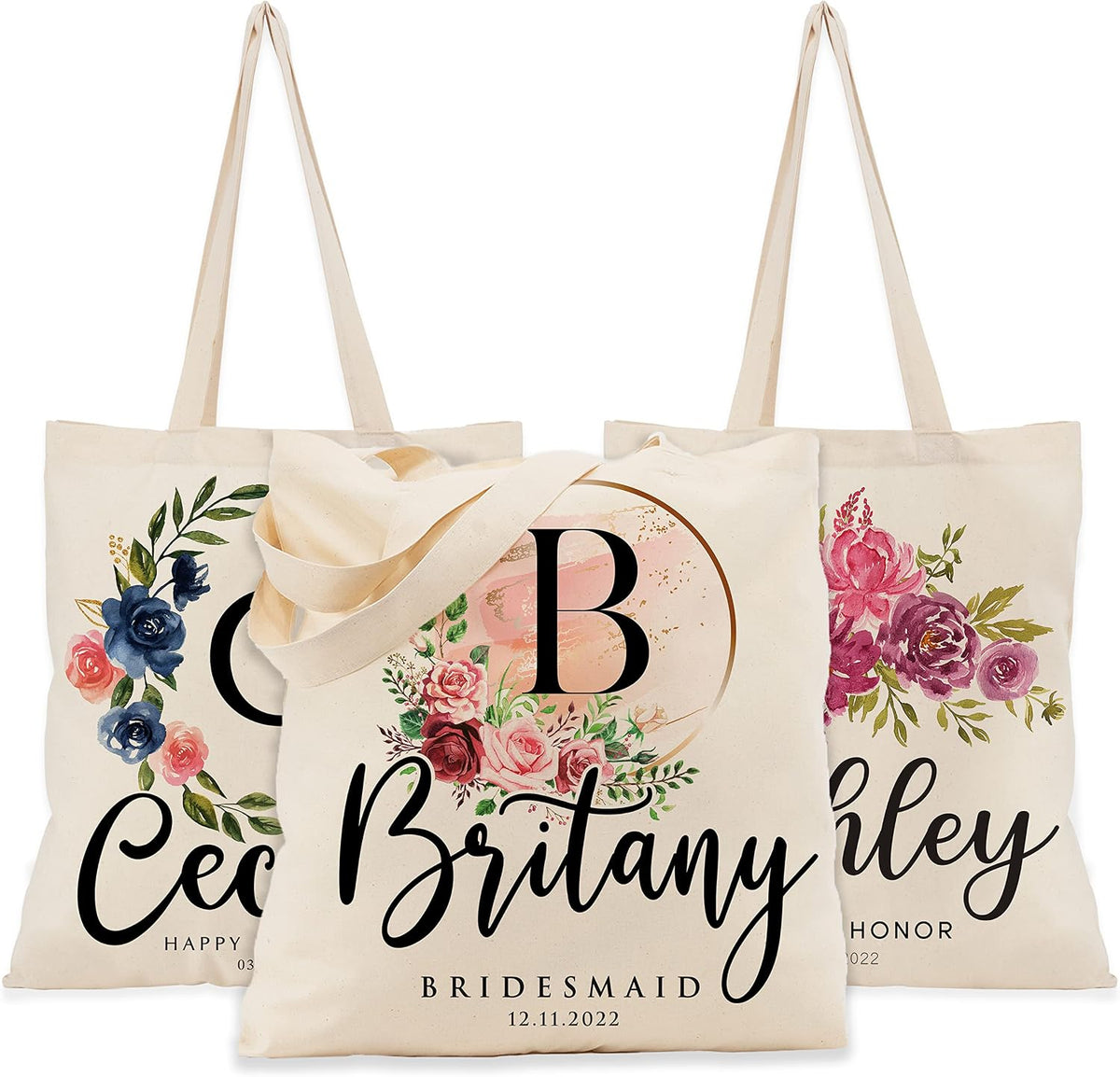 Zexpa Apparel Personalized Floral Initial Tote Bags for Women – Custom Name Monogram Gift for Mom, Grandma, or Wife – Bridesmaid Wedding Shoulder Bag – Reusable Mother’s Day Gift Idea