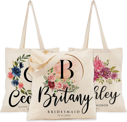 Zexpa Apparel Personalized Floral Initial Tote Bags for Women – Custom Name Monogram Gift for Mom, Grandma, or Wife – Bridesmaid Wedding Shoulder Bag – Reusable Mother’s Day Gift Idea