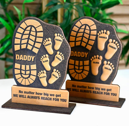Personalized Father’s Day Gift Plaque From Kids – I’m Following in Dad’s Footsteps Acrylic Sign from Son or Daughter – Custom No Matter How Big We Get Desk Keepsake for Dad, Papa, Bonus Dad, Daddy