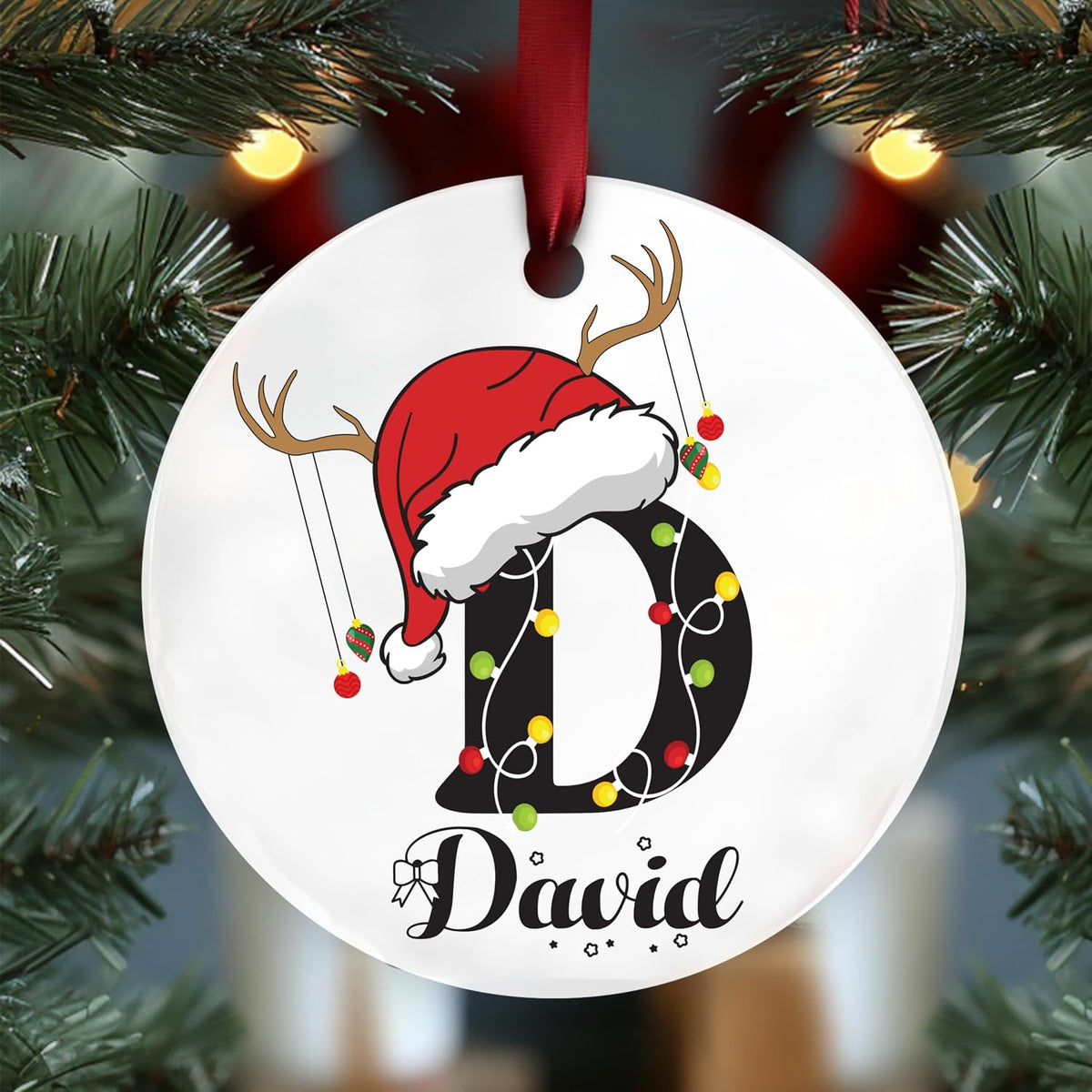 Personalized Ceramic Christmas Ornament with Name and Initial