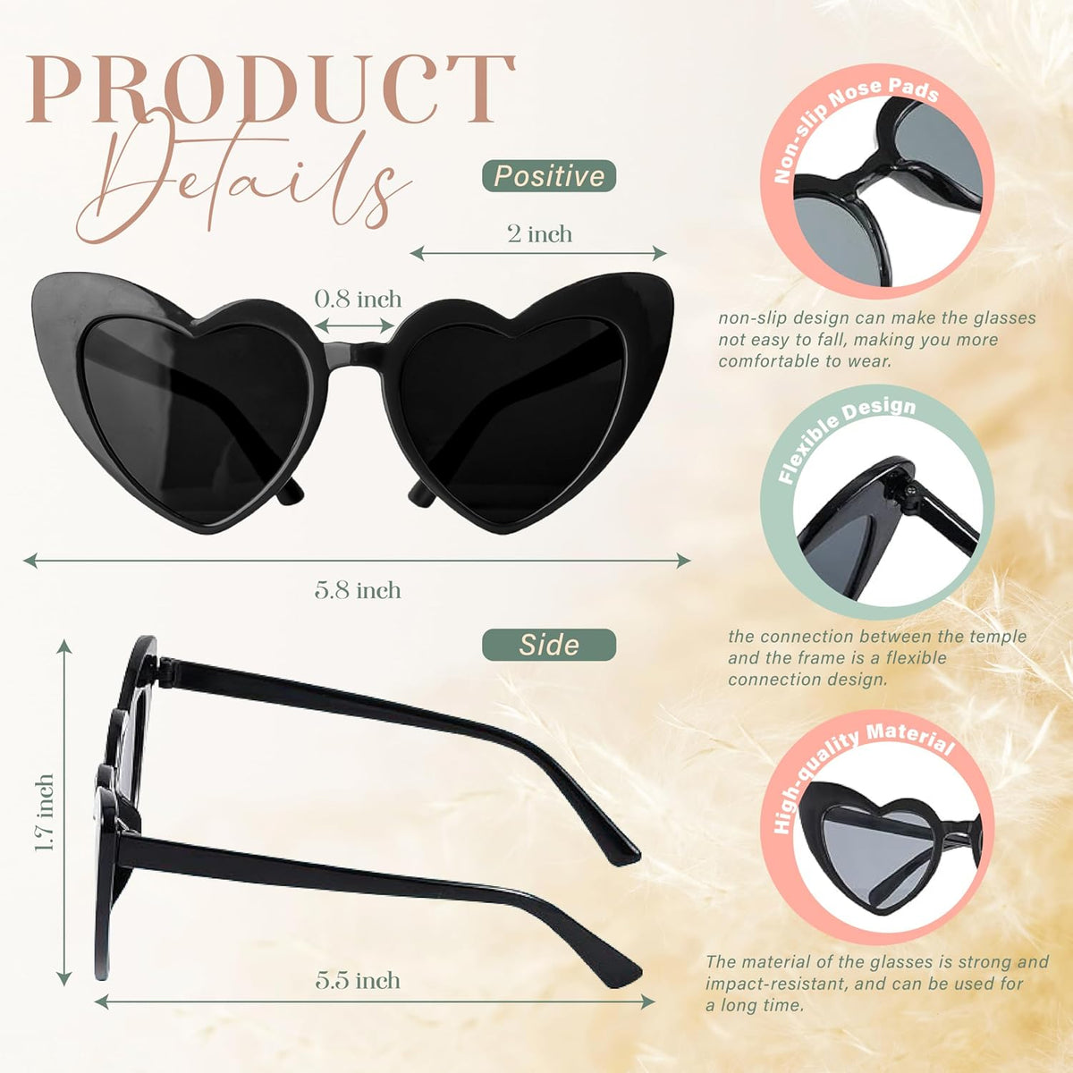LALALA GIFT LAND Personalized Heart Shaped Sunglasses Bachelorette Party Vintage Cat Eye Glasses Women, Bridesmaid, Bride