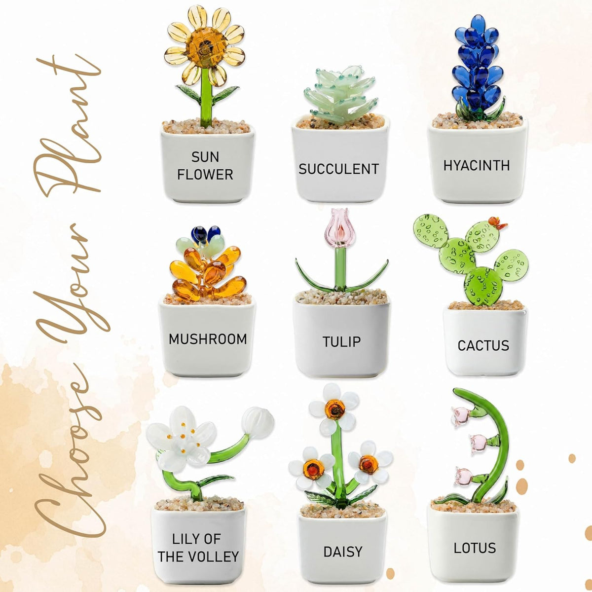 Custom Teacher Appreciation Gift, Handmade Glass Flower Plant in Personalized Ceramic Pot, Thank You for Helping Me Grow, Unique End of Year Teacher Gift from Student, Keepsake Desk Decor