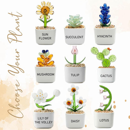 Custom Teacher Appreciation Gift, Handmade Glass Flower Plant in Personalized Ceramic Pot, Thank You for Helping Me Grow, Unique End of Year Teacher Gift from Student, Keepsake Desk Decor