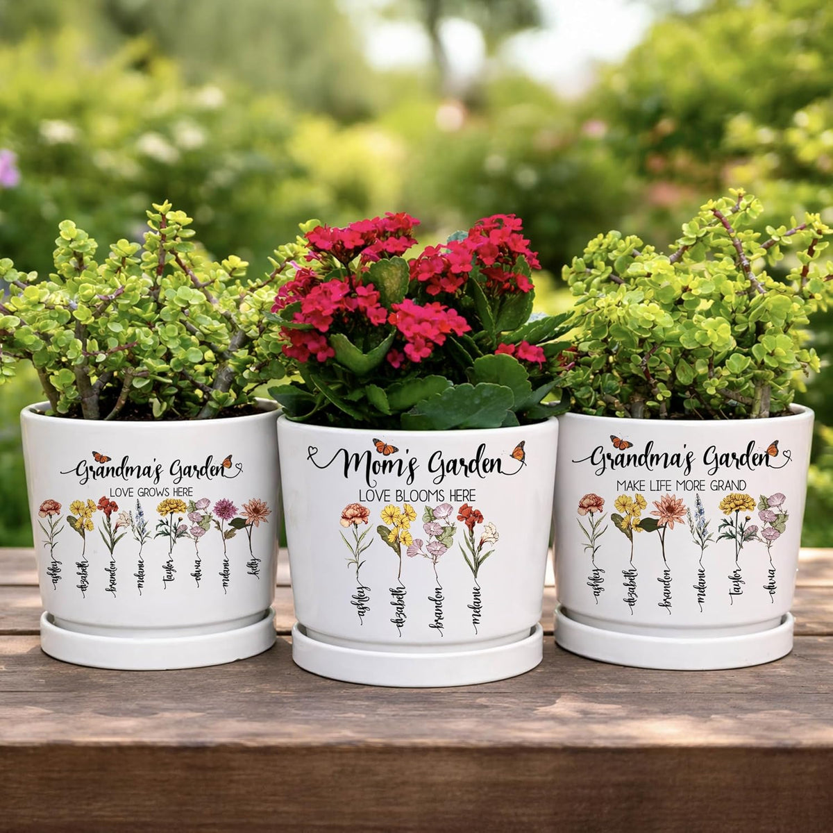 Zexpa Apparel Personalized Flower Pot for Grandma, Mom or Nana, Custom Birth Month Flower Planter with Names, Unique, Mother’s Day, Birthday or Holiday Present, Ceramic Pot