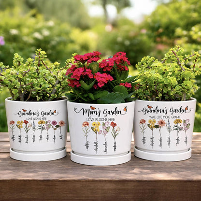 Zexpa Apparel Personalized Flower Pot for Grandma, Mom or Nana, Custom Birth Month Flower Planter with Names, Unique, Mother’s Day, Birthday or Holiday Present, Ceramic Pot