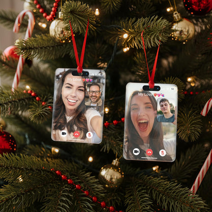 Custom Photo Video Call Couple Christmas Ornament – Long Distance Relationship Keepsake – Online Dating “We Met Online” Gift for Boyfriend or Girlfriend – Valentine’s Day, First Christmas Together