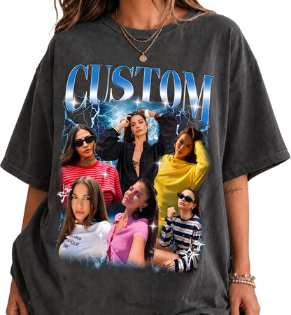Generic Personalized Bootleg Rap Shirts for Girlfriend & Boyfriend, Custom Tee with Vintage Face Photo, Gift Idea for Birthday and Valentines Day Black, Small-XX-Large