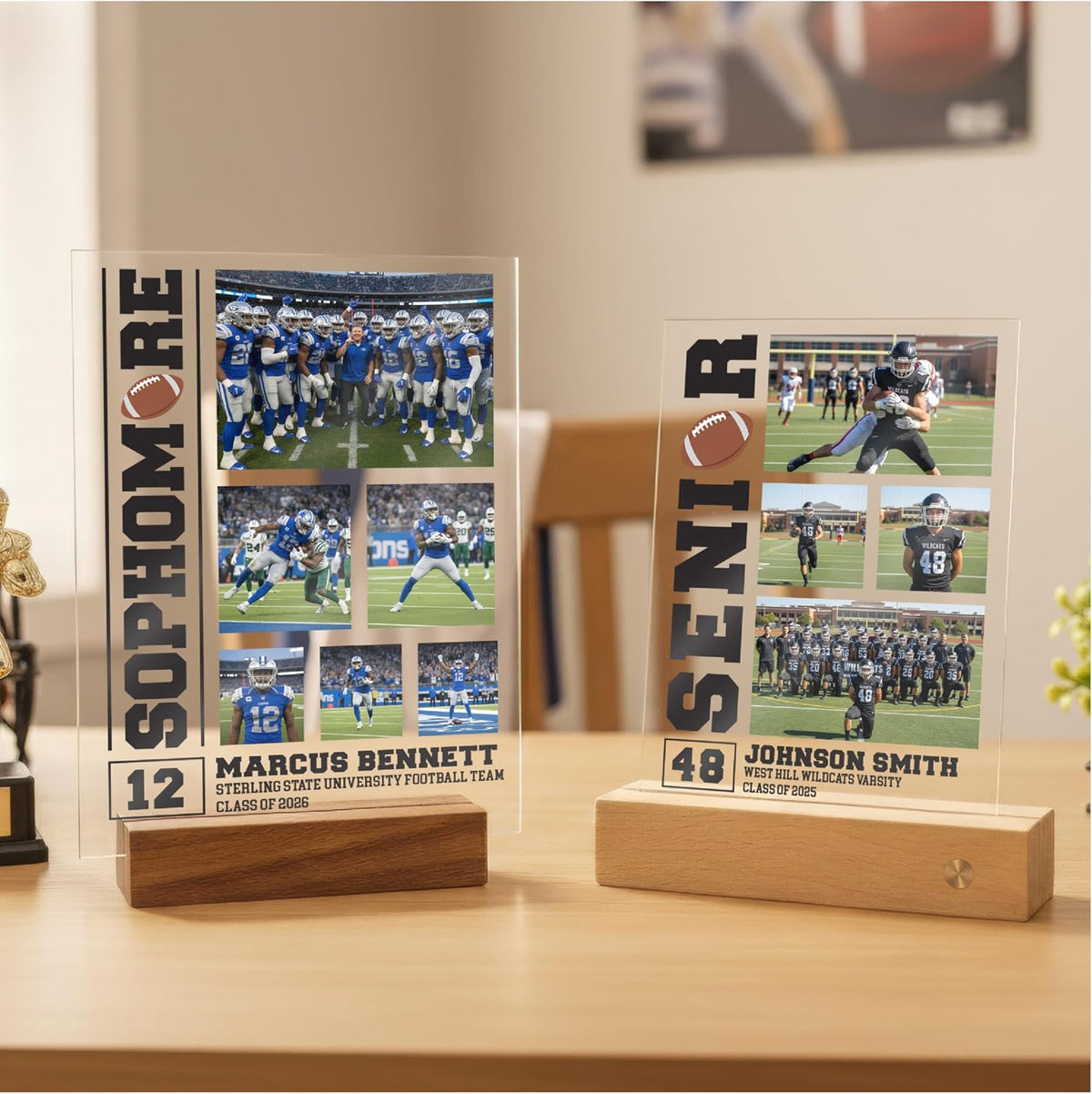 Football Senior Gift – Personalized Football Photo Collage Plaque for Player, Team, Coach, Class of Year – Custom Name Number School – Varsity Banquet, Graduation, College Signing, End-of-Season Award