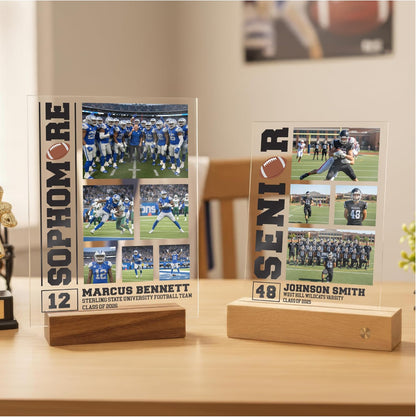 Football Senior Gift – Personalized Football Photo Collage Plaque for Player, Team, Coach, Class of Year – Custom Name Number School – Varsity Banquet, Graduation, College Signing, End-of-Season Award