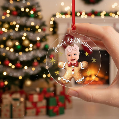 Personalized Baby’s First Christmas Photo Ornament – Custom Round Keepsake with Baby Name & Picture – Newborn 1st Christmas Tree Decoration – Gift for New Parents, Baby Shower, Mom & Dad