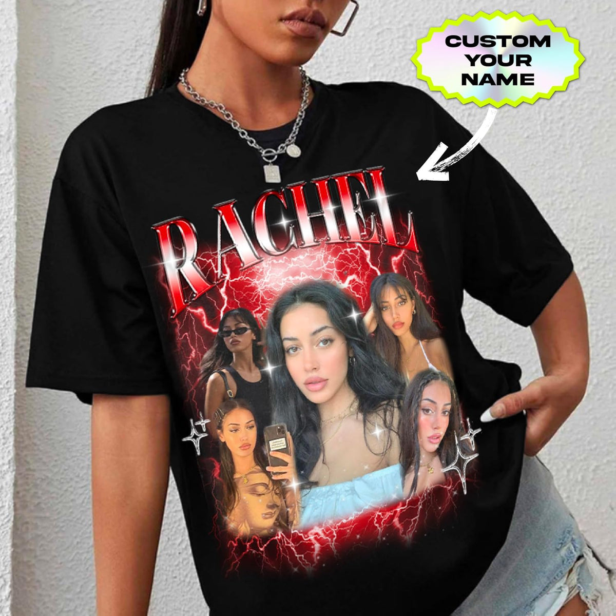 Generic Personalized Bootleg Rap Shirts for Girlfriend & Boyfriend, Custom Tee with Vintage Face Photo, Gift Idea for Birthday and Valentines Day Black, Small-XX-Large