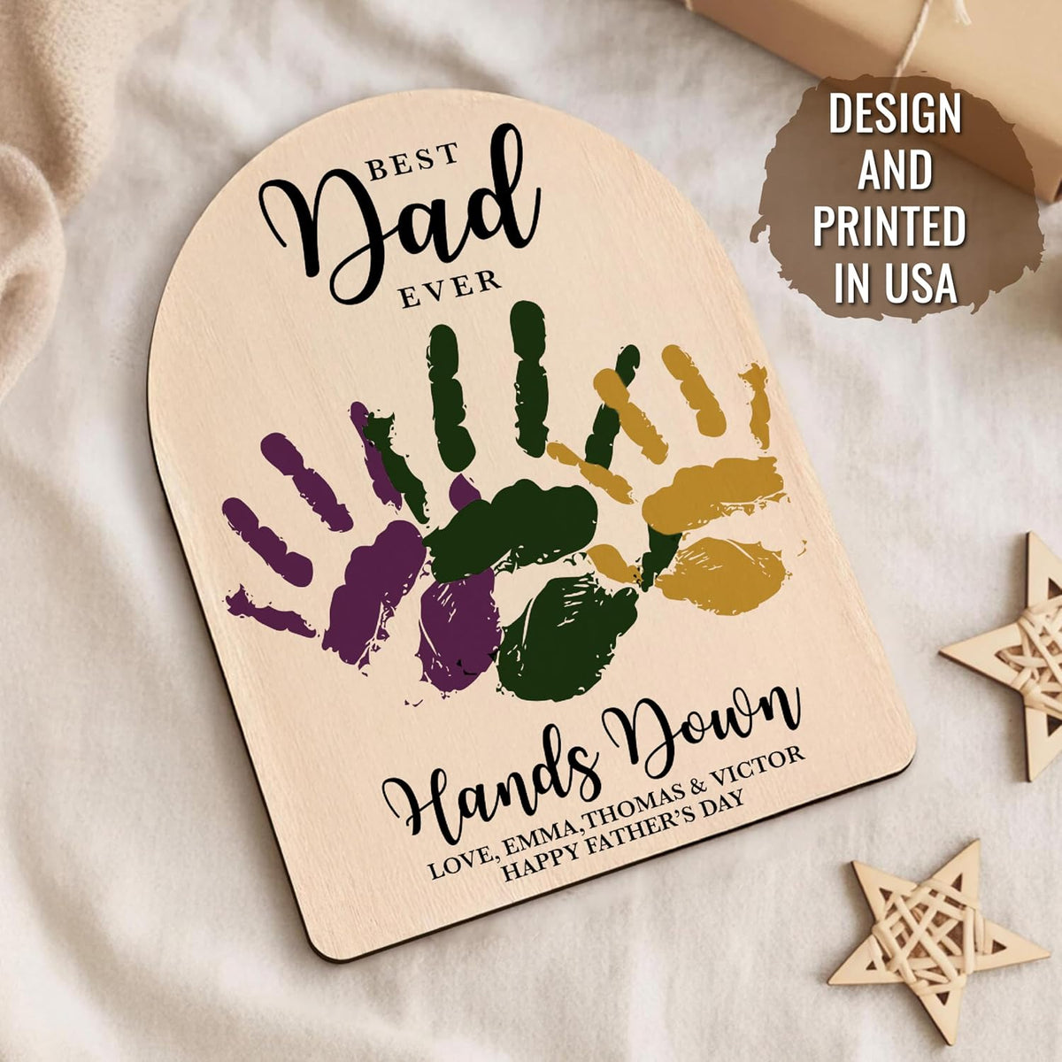 Personalized Handprint Father’s Day Trophy Sign, DIY Kids Handprint Plaque Gift for Dad Grandpa Papa