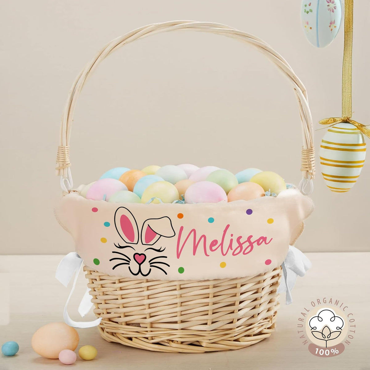 Personalized Easter Basket Liner with Custom Name – Easter Basket Essentials for Holiday, Egg Hunt & Gift Baskets – Customizable Cover Only, Basket Not Included – Unique Gift for Girls, Boys and Kids