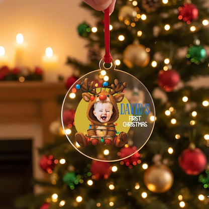 Personalized Baby’s First Christmas Photo Ornament – Custom Round Keepsake with Baby Name & Picture – Newborn 1st Christmas Tree Decoration – Gift for New Parents, Baby Shower, Mom & Dad