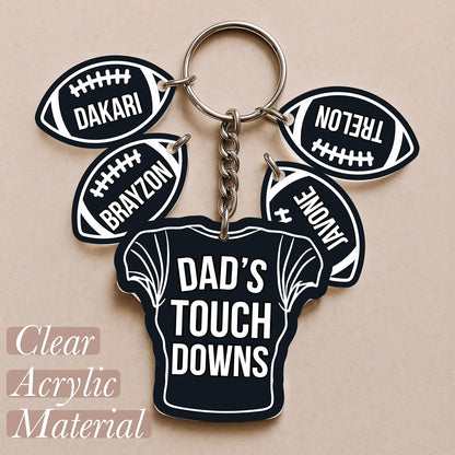 Custom Dad’s Touchdown Keychain – Personalized Football Jersey Keyring with Kids’ Names – Unique Father’s Day Gift for Dad from Son or Daughter – Sports Theme Custom Gift Idea