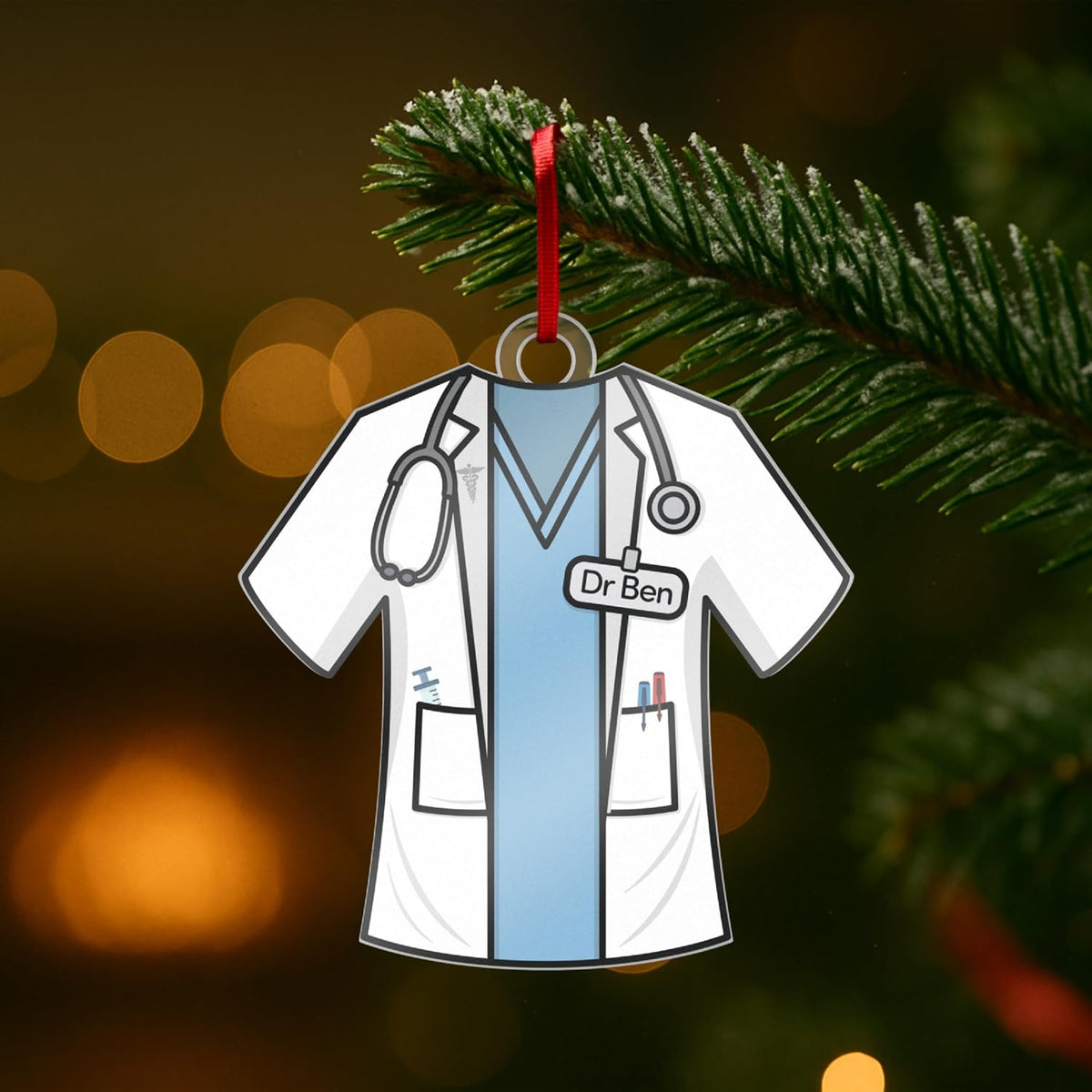 Personalized Uniform Christmas Ornaments for Nurse Doctor Vet Police Firefighter – Custom Acrylic Name Tag Occupation-Themed Xmas Tree Decorations for Family