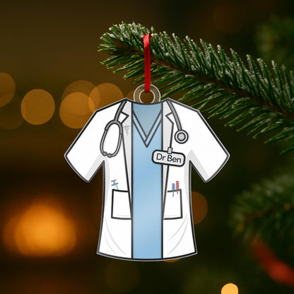 Personalized Uniform Christmas Ornaments for Nurse Doctor Vet Police Firefighter – Custom Acrylic Name Tag Occupation-Themed Xmas Tree Decorations for Family