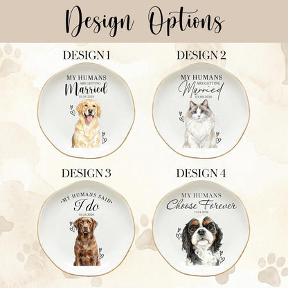 Engagement Ring Dish, Personalized Wedding Ring Holder with Pet Portrait, My Humans Are Getting Married Date Dish, Proposal Gift for Couple, Bridal Shower Decor, Valentine’s Day Anniversary