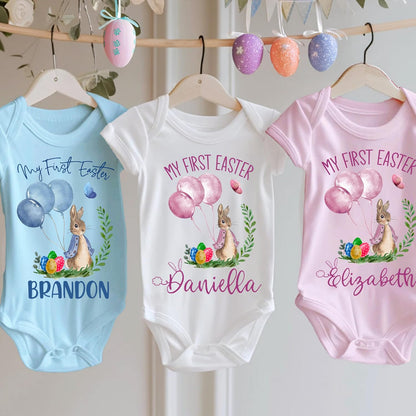 Zexpa Apparel Personalized My First Easter Baby Bodysuit with Name - Custom Easter Outfit Gift for Baby Girl or Boy - Customized Bunny Infant Romper for Newborn and 6, 12, 18, 24 Months