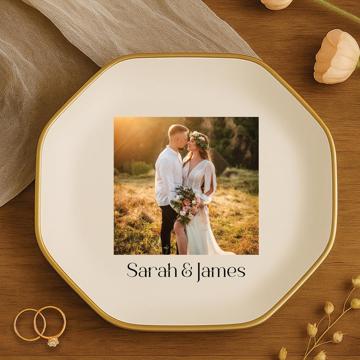 Zexpa Apparel Personalized Ring Dish with Photo Upload – Custom Jewelry Holder with Names and Picture – Wedding Gift for Couple, Engagement Keepsake, Bridal Shower Favor or Valentine's Day Present