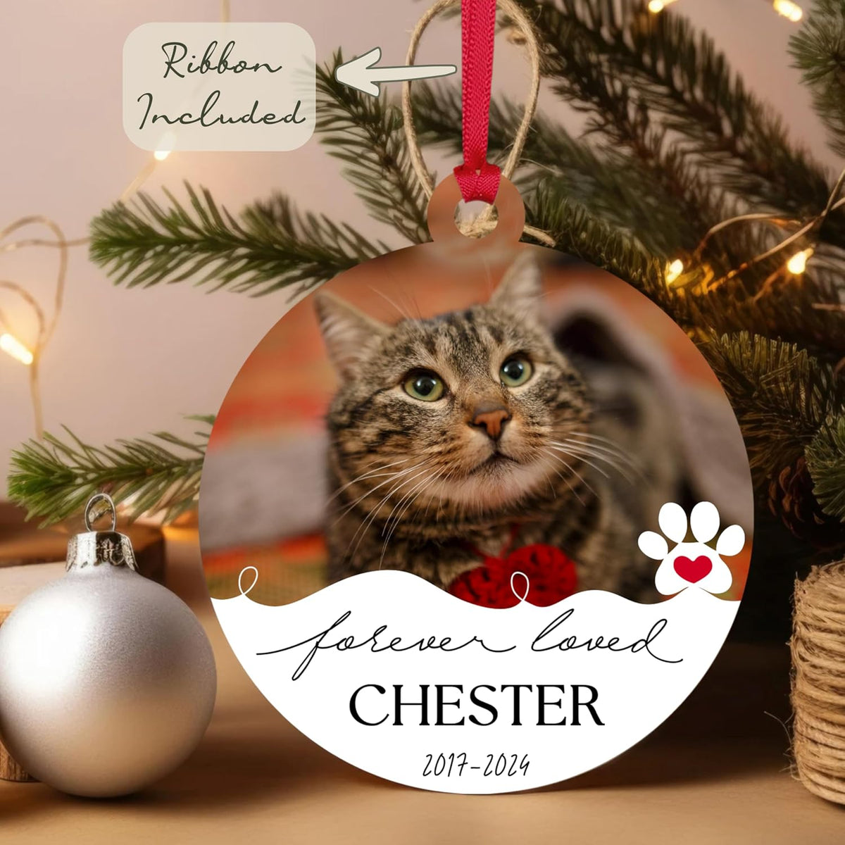 Personalized Pet Photo Christmas Ornament, Custom Dog Cat Memorial Keepsake